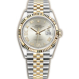 36mm Steel & Yellow Gold Fluted Bezel Silver Roman Diamond VI & IX Dial Jubilee Bracelet