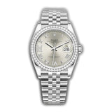 36mm Steel & Diamond Bezel Silver Roman Diamond VI & IX Dial Jubilee Bracelet