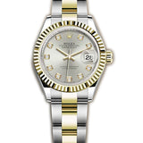 28mm Steel & Yellow Gold Silver Diamond Dial Oyster Bracelet