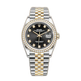 36mm Steel & Yellow Gold Black Diamond Dial & Bezel On Jubilee Bracelet
