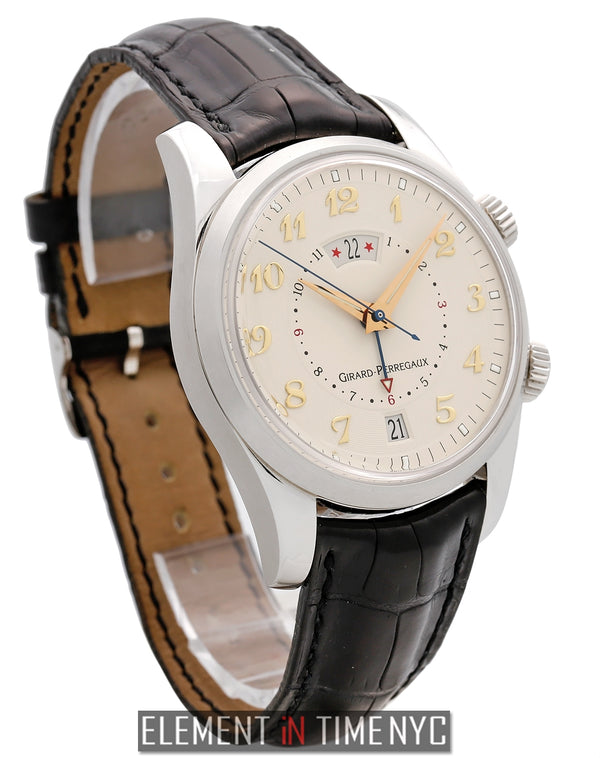 Alarm GMT Steel 40mm Ivory Dial Gold Arabic Numerals
