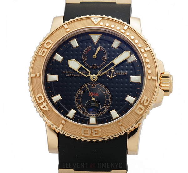 Maxi Marine Diver Chronometer 18k Rose Gold 43mm Black Dial With COSC Cert 2005