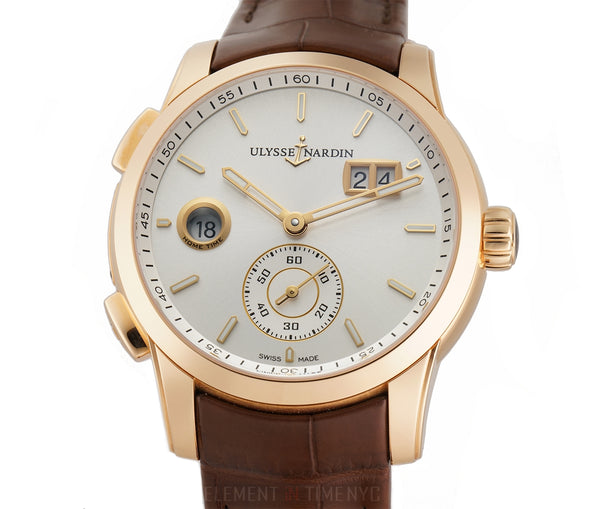 Ulysse Nardin Dual Time Big Date 18k Rose Gold Silver Dial On