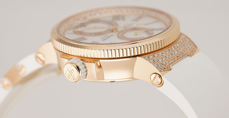 Chronometer Lady 39mm 18k Rose Gold With Diamonds On White Rubber Strap