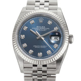 36mm Steel Blue Diamond Dial 18k Fluted Bezel Jubilee Bracelet