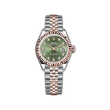 28mm Steel and 18k Everose Gold Olive Green Diamond Dial Jubilee