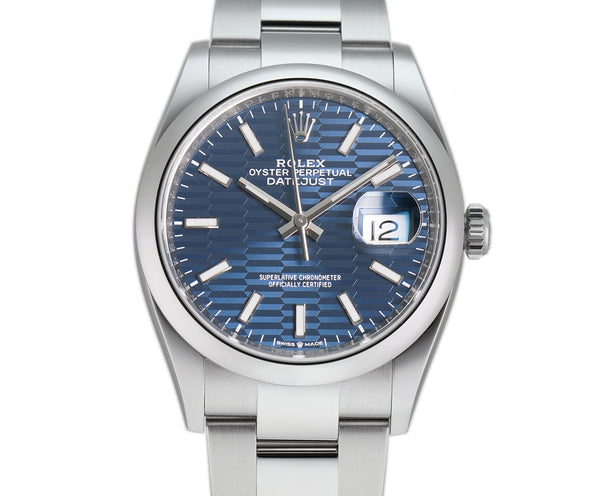 Rolex Datejust 36 Steel Blue Fluted Motif Index Dial 126200