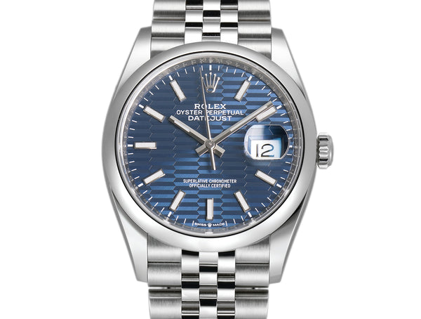 Rolex Datejust 36 Steel Blue Fluted Motif Index Dial Jubilee 126200 Element iN Time NYC