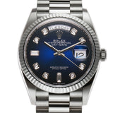 36mm 18k White Gold President Blue Ombré Baguette Diamond Dial