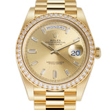 40mm 18k Yellow Gold President Diamond Bezel Champagne Baguette Diamond Dial