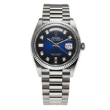 36mm 18k White Gold President Blue Ombré Baguette Diamond Dial