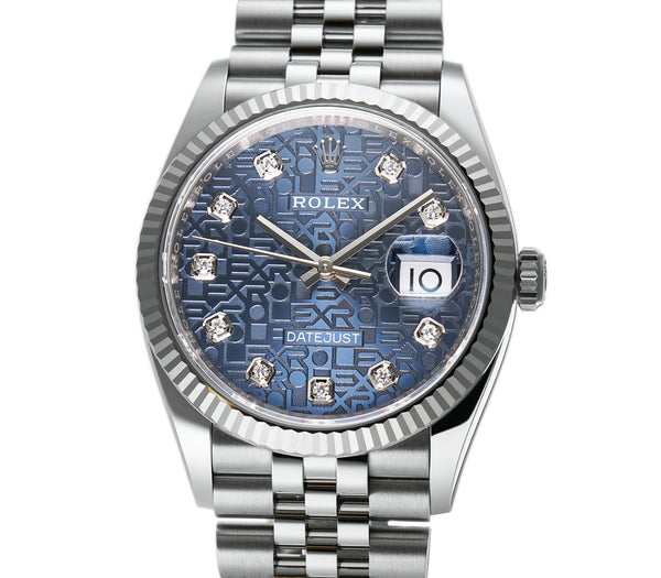 Rolex Datejust 36mm Blue Jubilee Diamond Dial 18k Bezel Jubilee