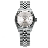 Steel 28mm Silver Index Dial 18k Fluted Bezel Jubilee Bracelet