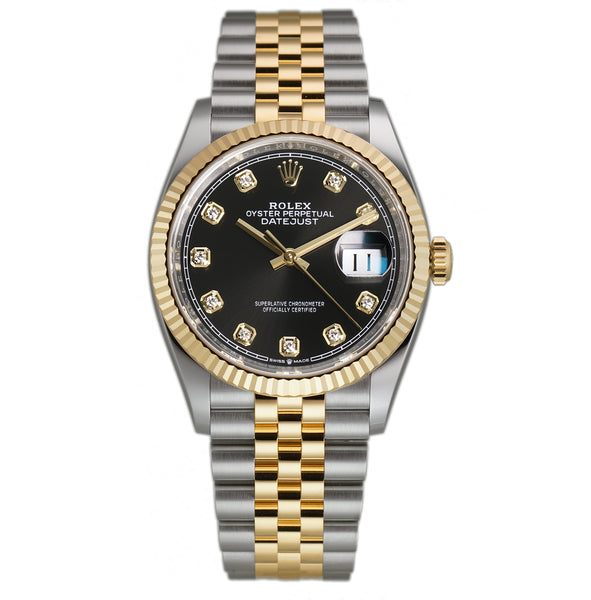 Rolex datejust 36 shop black dial diamond