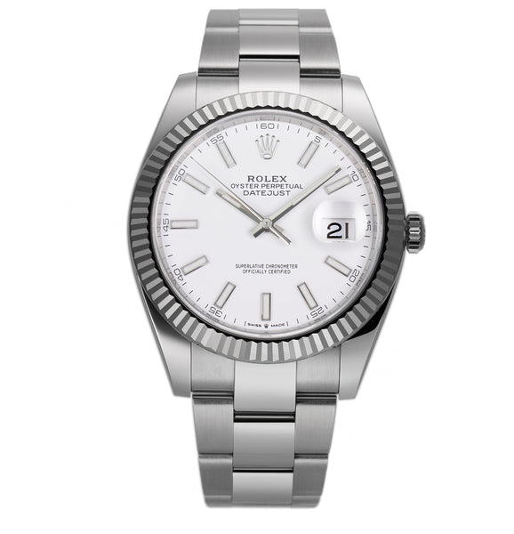 Rolex datejust 41 on sale white dial fluted bezel