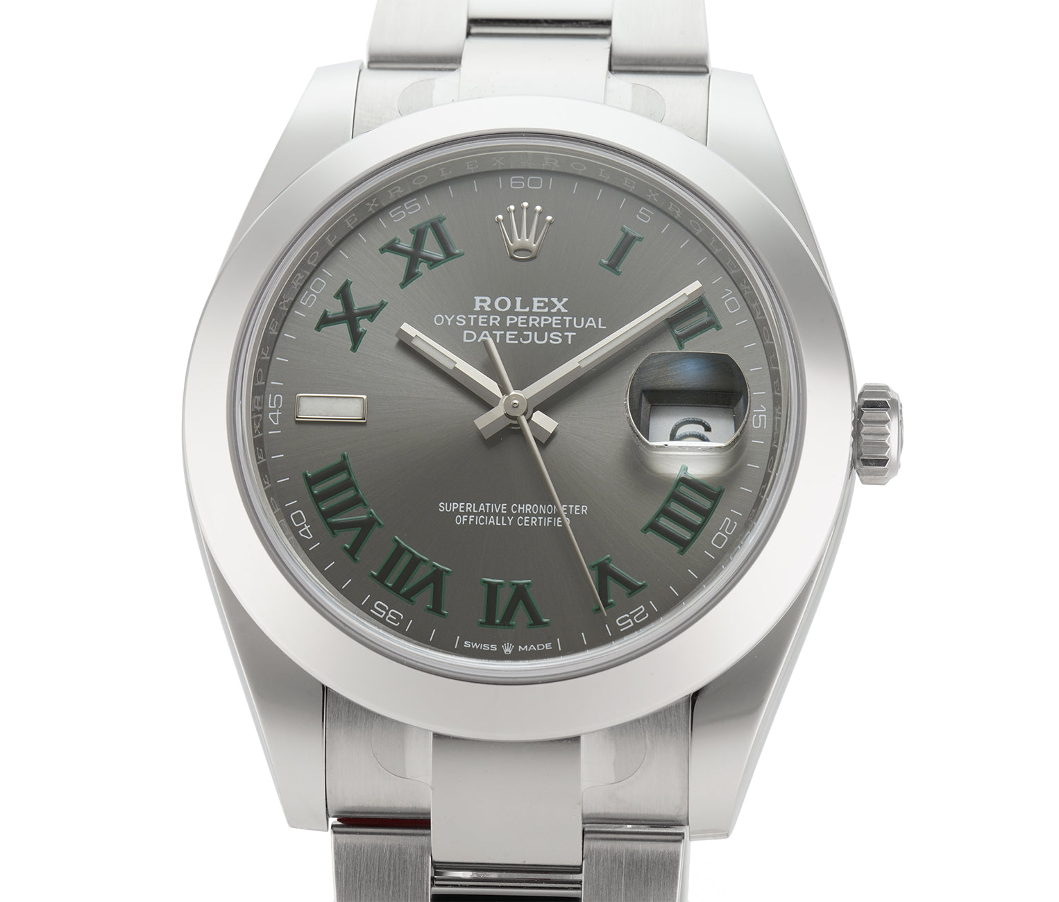 Rolex Datejust Steel 41mm Slate Dial Green Roman Numerals Oyster