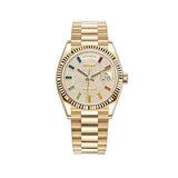 36mm 18k Yellow Gold President Diamond Pavé Rainbow Dial