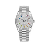 36mm 18k White Gold President Diamond Bezel Pavé Diamond Rainbow Dial