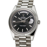 40mm 18k White Gold President Black Index Dial