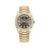 36mm 18k Yellow Gold President Diamond Bezel Dark Grey Baguette Diamond Dial