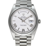 40mm 18k White Gold President White Roman Dial
