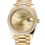 40mm 18k Yellow Gold President Diamond Bezel Champagne Baguette Diamond Dial