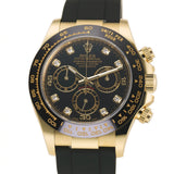40mm 18k Yellow Gold Ceramic Bezel Black Diamond Dial Oysterflex