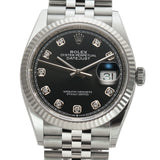 36mm Steel Black Diamond Dial 18k Fluted Bezel Jubilee Bracelet