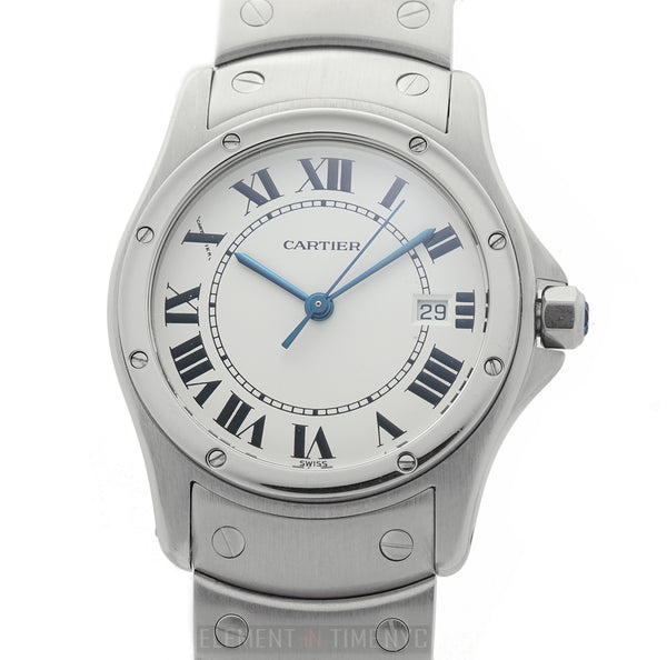 Cartier Santos Round Date Steel 30mm Silver Dial Element iN Time NYC