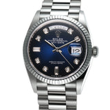 36mm 18k White Gold President Blue Ombré Baguette Diamond Dial