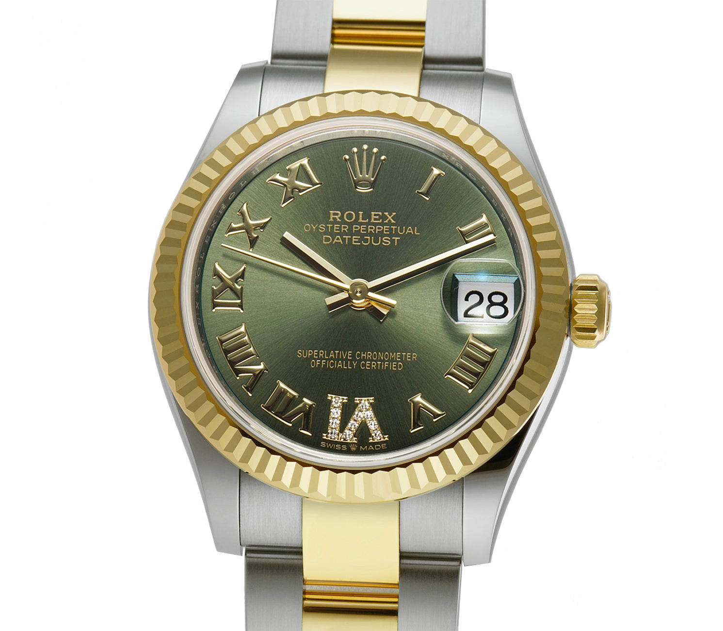 Rolex Datejust 31 Steel Yellow Gold Green Roman Diamond Dial