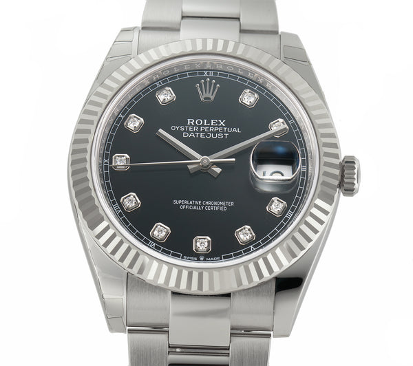 Rolex Datejust 41 Stainless Steel & White Gold - Black Index Dial - Fluted Bezel (Ref#126334)