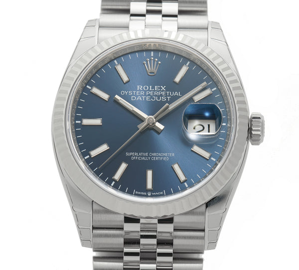 Rolex Datejust 36mm Steel Blue Index Dial Fluted Bezel Jubilee