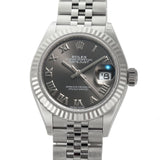 Steel 28mm Dark Grey Roman Dial 18k Fluted Bezel Jubilee Bracelet
