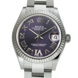 31mm Steel Purple Aubergine Roman Diamond VI Dial 18k Fluted Bezel Oyster Bracelet