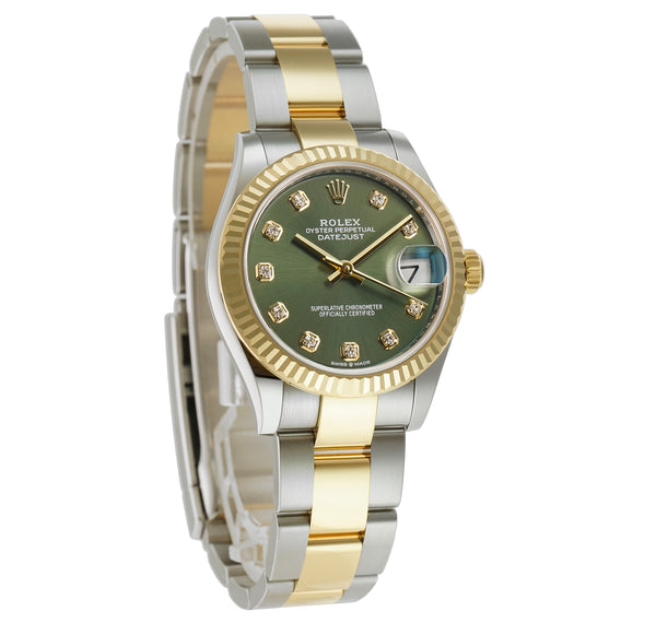 Rolex Datejust 31 Steel Yellow Gold Olive Green Diamond Dial