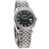 36mm Steel Black Diamond Dial 18k Fluted Bezel Jubilee Bracelet