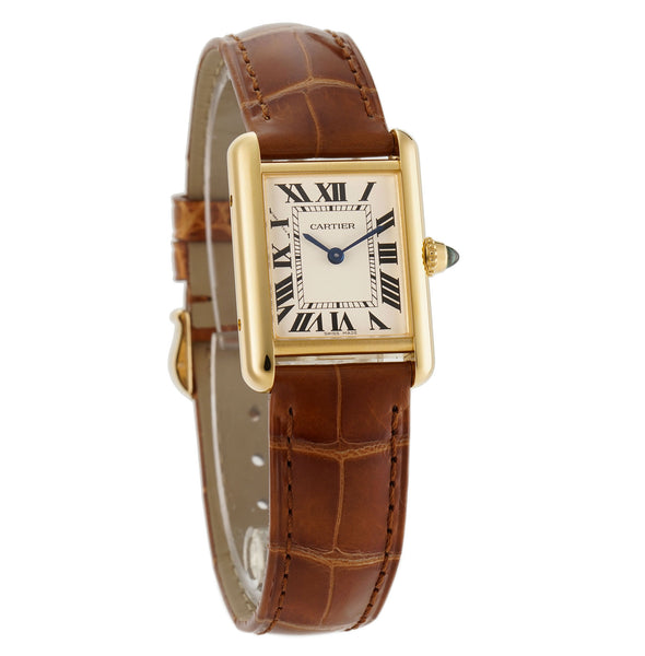 Cartier Tank Louis Small Yellow Gold Brown Strap Ladies Watch W1529856 29 x  22 mm Cartier