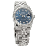 36mm Steel Blue Diamond Dial 18k Fluted Bezel Jubilee Bracelet