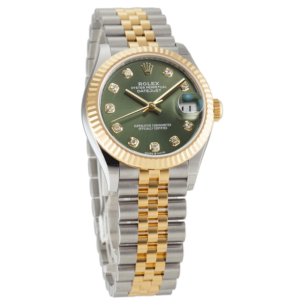 Rolex Datejust 31 Olive Green Diamond Dial Automatic Ladies Steel and 18kt  Yellow Gold Jubilee Watch 278343GNDJ