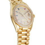 36mm President 18k Yellow Gold Diamond Bezel Diamond Pavé Rainbow Dial