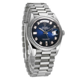 36mm 18k White Gold President Blue Ombré Baguette Diamond Dial