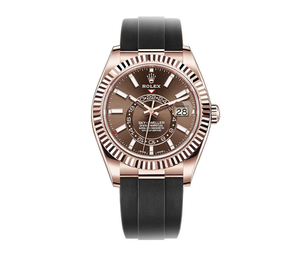 Rolex Sky Dweller 18k Everose Gold Chocolate Dial Oysterflex