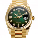 36mm 18k Yellow Gold President Green Ombre Diamond Dial