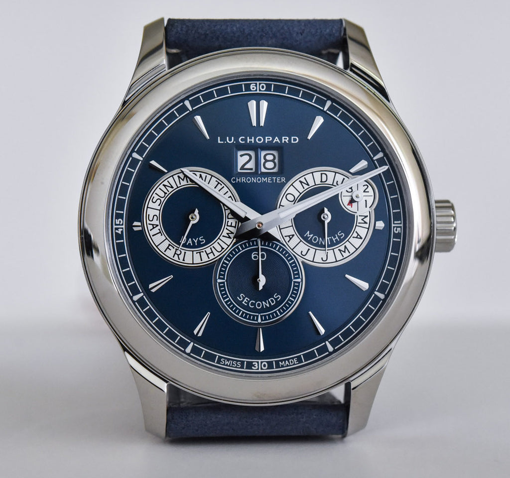 Chopard L.U.C Perpetual Chronograph Watch In Platinum With Blue