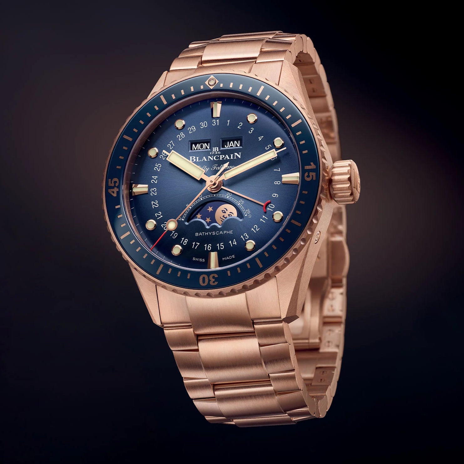 Blancpain Fifty Fathoms Bathyscaphe Quantième Complet Phases de Lune iN 18k Red Gold