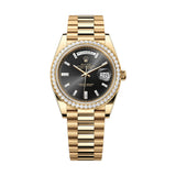 40mm 18k Yellow Gold President Diamond Bezel Black Baguette Diamond Dial