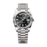 40mm 18k White Gold President Black Baguette Diamond Dial