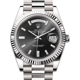 40mm 18k White Gold President Black Baguette Diamond Dial