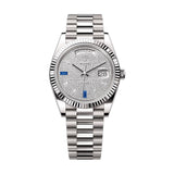 40mm 18k White Gold President Pave Diamond Baguette Sapphire Dial